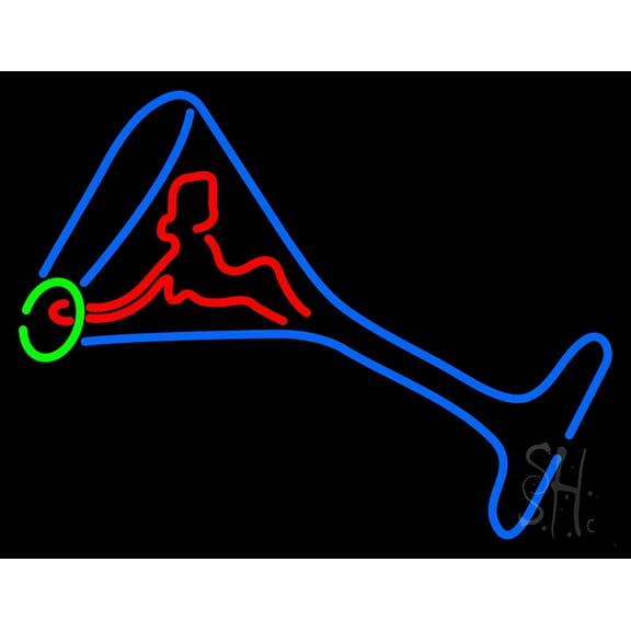 Martini Glass and Girl LED Neon Sign 15 x 19 - inches, Clear Edge Cut Acrylic Backing, with Dimmer - Bright and Premium built indoor LED Neon Sign for Bar decor.