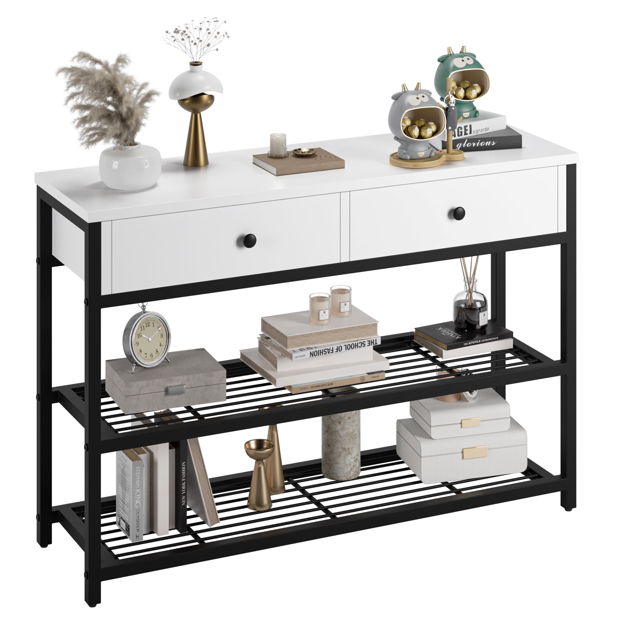 Console Table with 2 Storage Drawers, Rectangular Entryway Table with 2