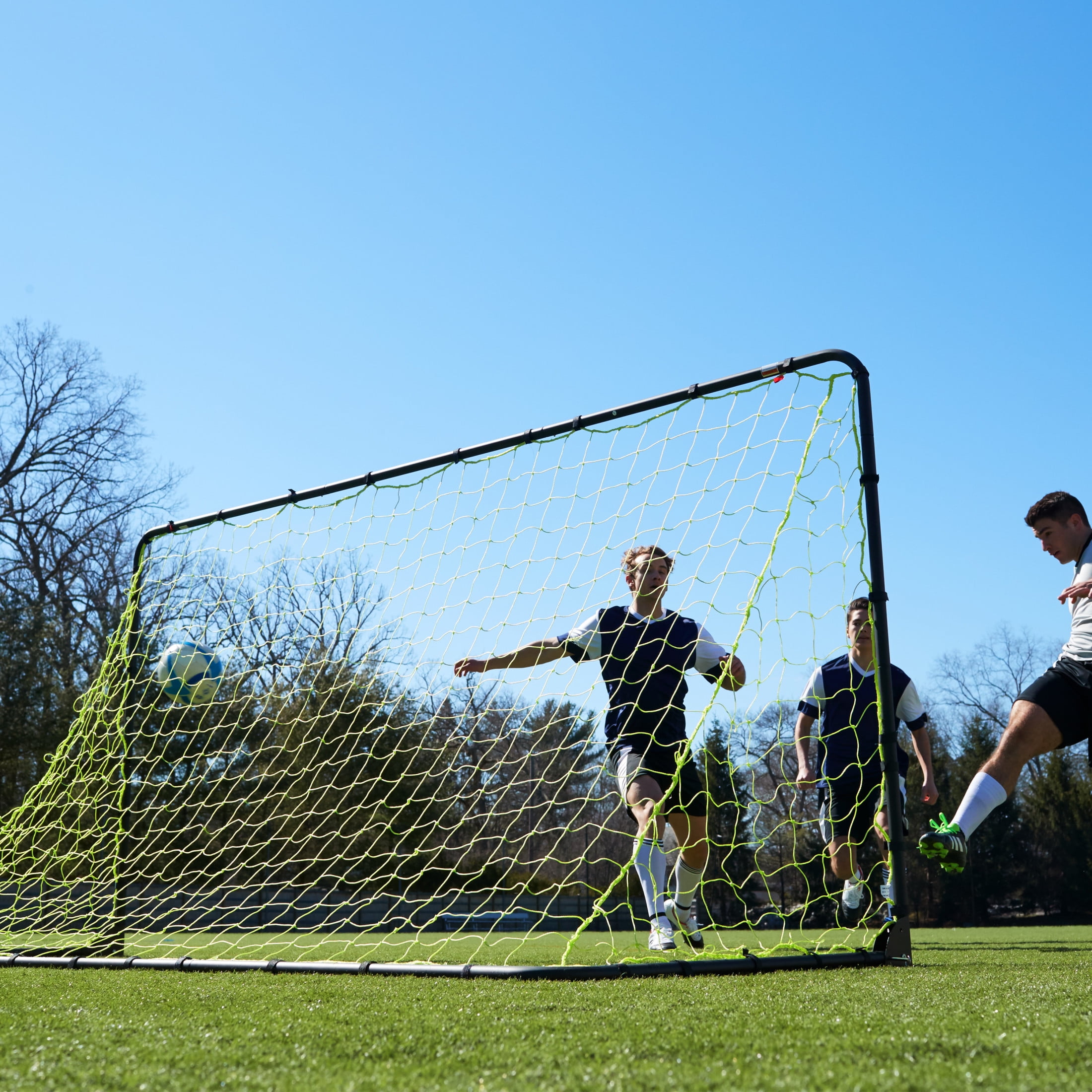 Franklin Sports Backyard Portable Soccer Goal - Competition Folding Steel Goals - Easy Assembly Practice + Training Soccer Net - 5' x 10' - Black