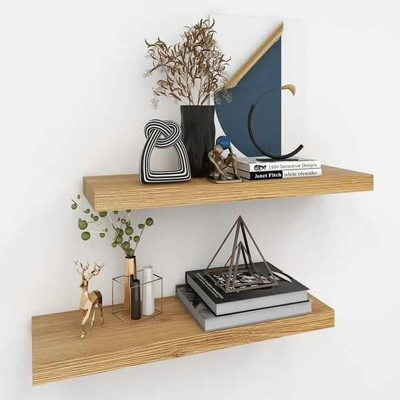 INHABIT UNION Oak Floating Shelves for Wall,24in Wall Mounted Display Ledge Shelves Perfect for Bedroom, Bathroom, Living Ro