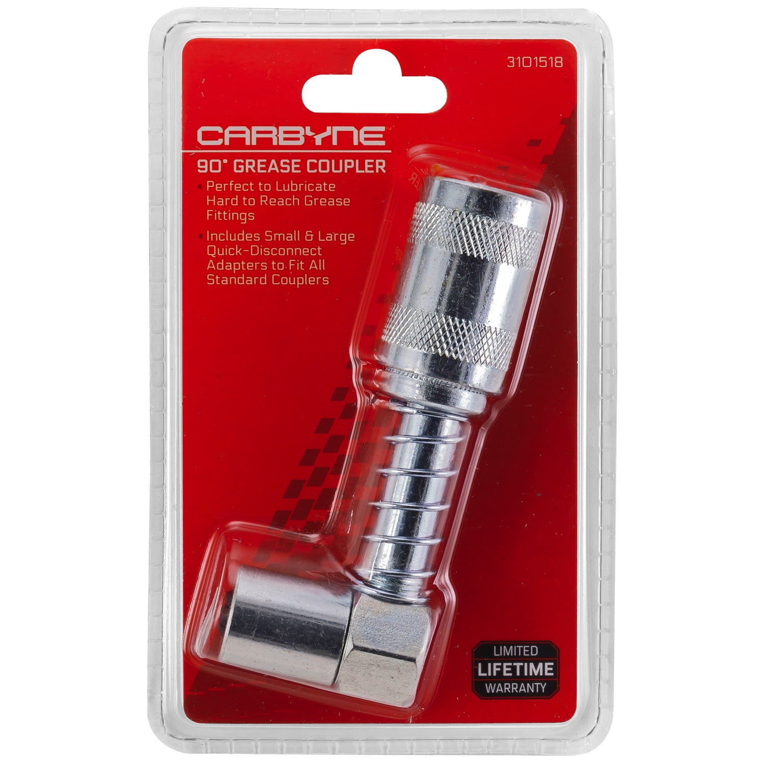 Carbyne 90 Degree Grease Gun Coupler, Right Angle Grease Fitting Adapter, 1/8 in. NPT, Heavy Duty Steel 3-Jaw, Ball Check Valve, for Zerk Fittings