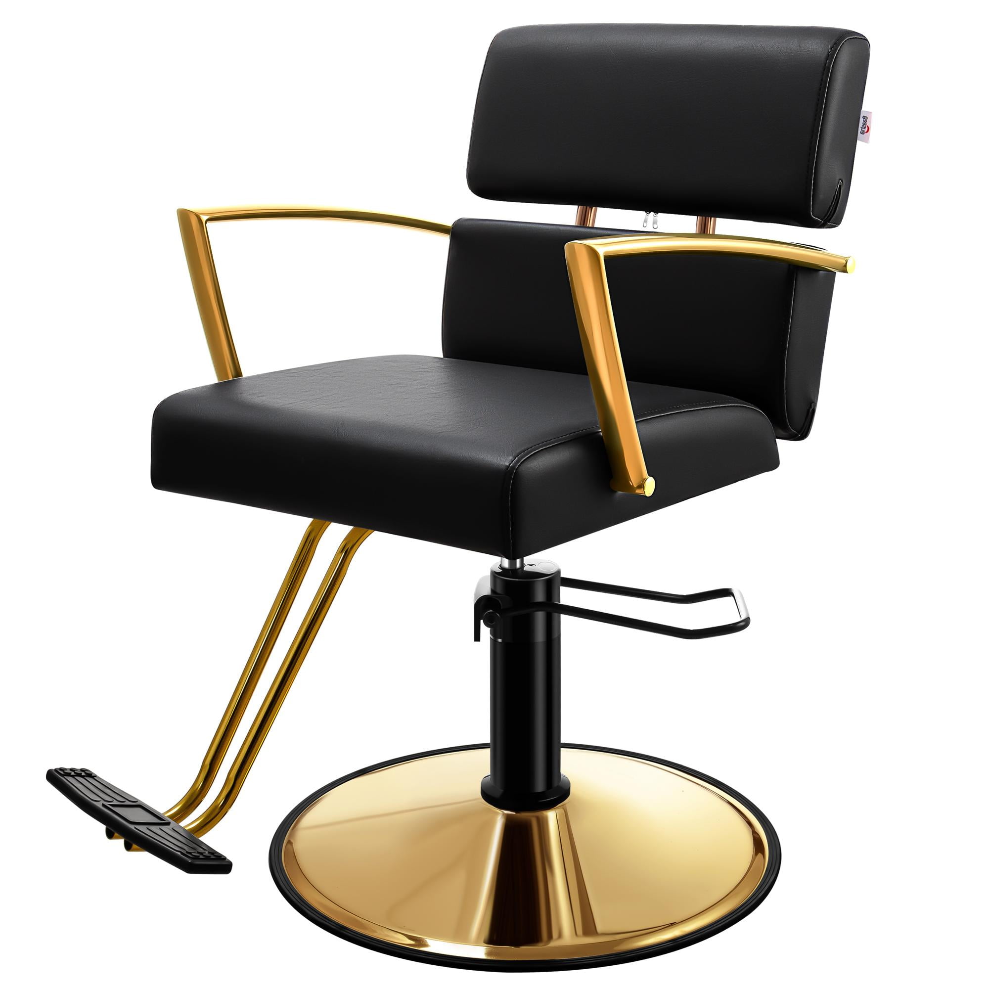 Baasha Gold Salon Chair Beauty Barber Chair with Vented Back Design, Black Hair Salon Chair