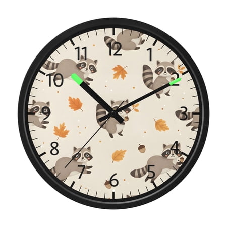 BZSMCE Voice Activated LED Night 12in Clock 12in Clock with Raccoon Maple Leaves Pattern