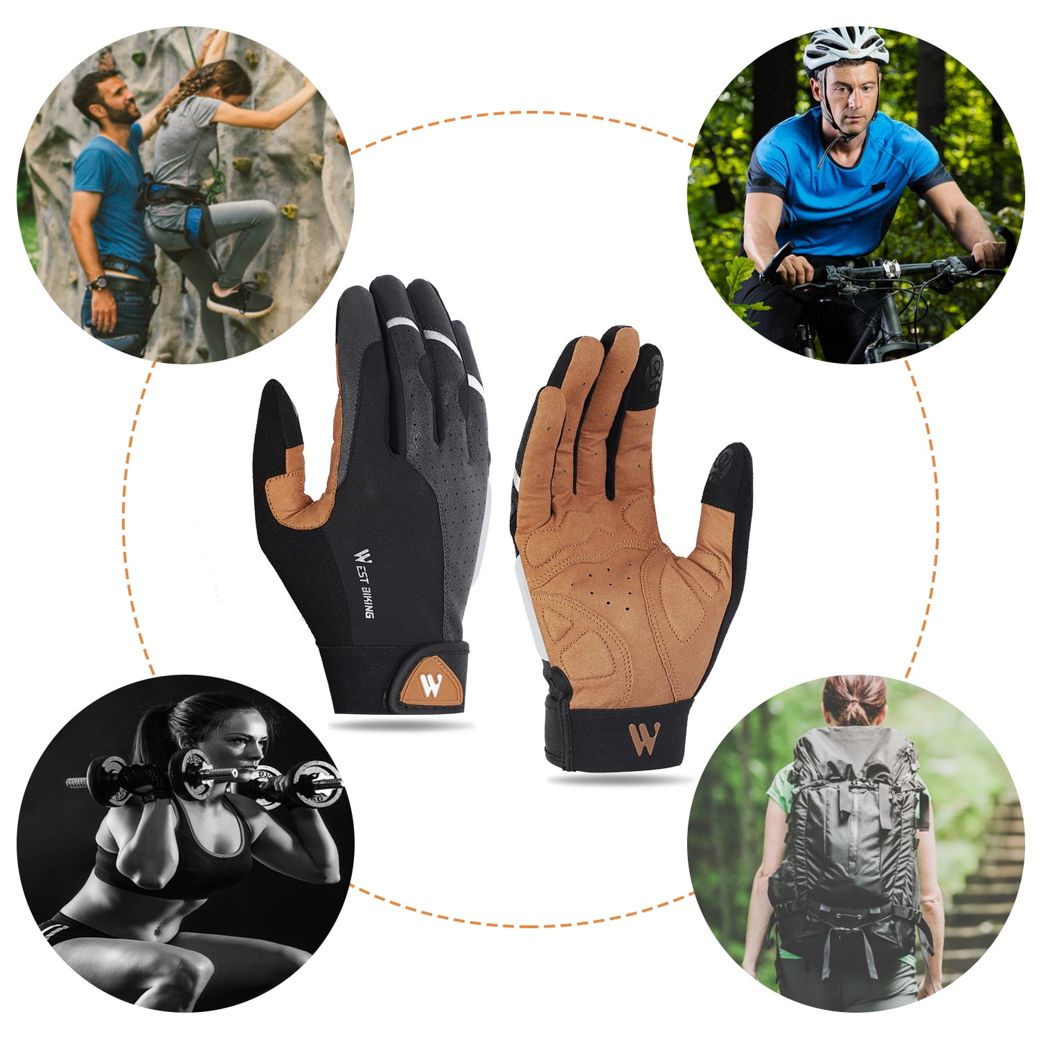West Biking Long Fingers Sports Gloves Touch Screen Men