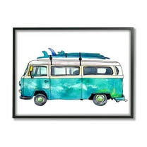 Stupell Summer Vacation Surfboard Van Landscape Painting Black Framed Art Print Wall Art