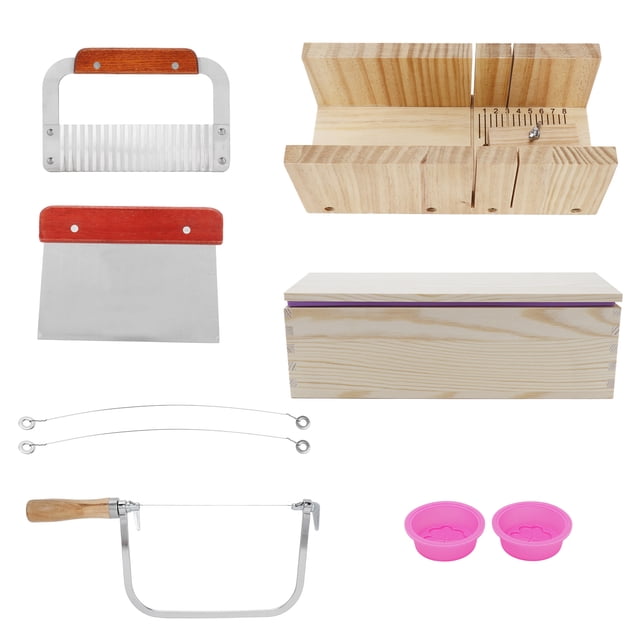 Juego de 9 moldes de silicona para jabón de 1200 ml, cortador de pan de madera, herramienta de corte para hacer jabón DIY