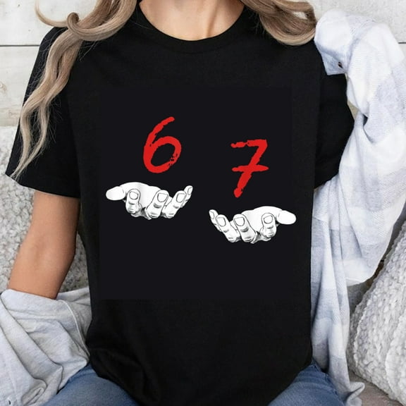 100% Cotton 67 Hands Number Graphic T-Shirt Unisex Casual Fashion Tee Shirt Streetwear Top for Men Women