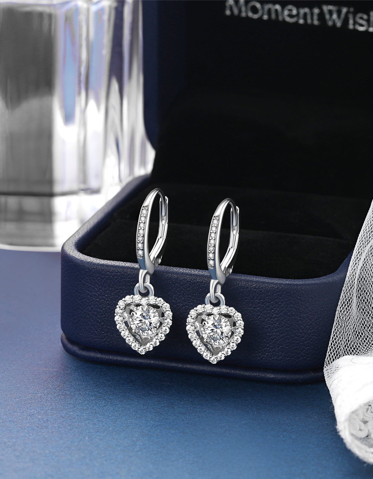 MomentWish Moissanite Huggie Earrings for Women,D Color VVS1 Simulated Diamond 925 Sterling Silver Dangle Earrings