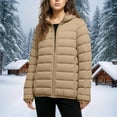 thumbnail image 4 of Zedker Winter Coats For Women Plus Size Winter Warm Loose Plush Zip Hooded Jacket Coat Women's Winter Thicken Puffer Coat Plush Cotton Warm Jacket Brown M, 4 of 7