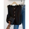 thumbnail image 2 of Women's Versatile V-Neck Knit Vest, Spring/Summer Fashion Piece, Button Front Sleeveless Cardigan Knitwear Top Black Fall, 2 of 3