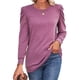 thumbnail image 2 of Top de manga larga con hombros plisados, cuello redondo, Color puro, ajuste holgado, jersey informal para mujer para Otoño Invierno, 2 of 6