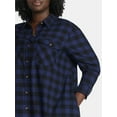 thumbnail image 3 of Terra & Sky Women's Plus Cotton Plaid Oversized Shirtdress, Sizes 0X-5X, 3 of 4