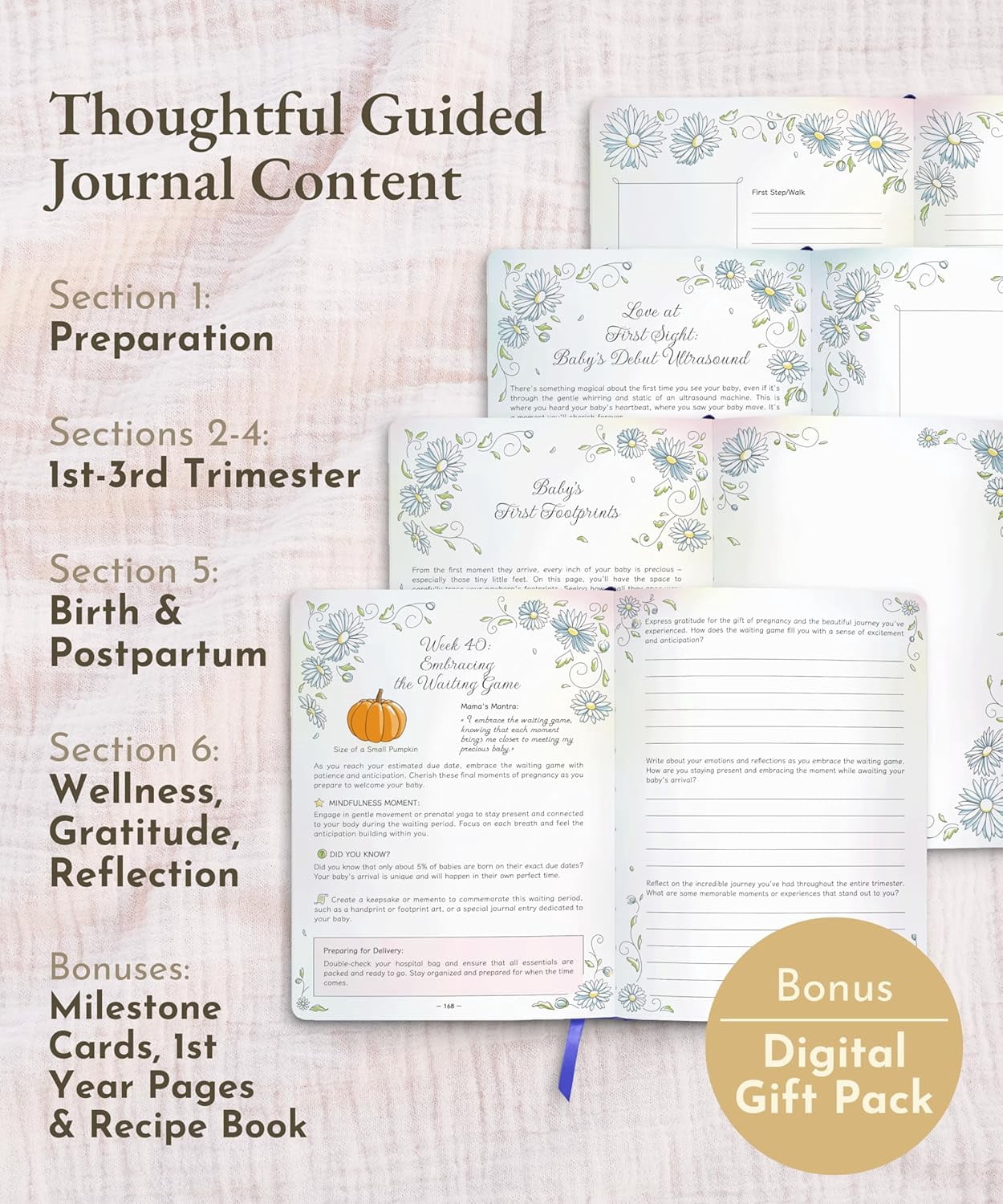 Keepsake Pregnancy Journal - Beautiful 1st Trimester Gifts - Pregnancy Scrapbook in Ready-To-Gift Packaging - Durable Pregnancy Book Memory Book to Capture Every Precious Milestone (338 Pages)