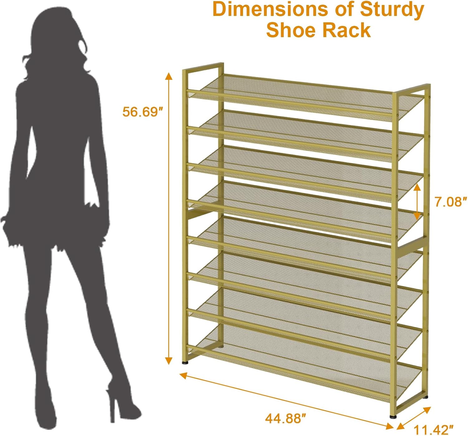 NEYCIL Large Shoe Rack, 8 Tiers Heavy Duty Metal Shoe Storage Rack for Closet Front Door Entrance, Up to 50 Pairs, Gold