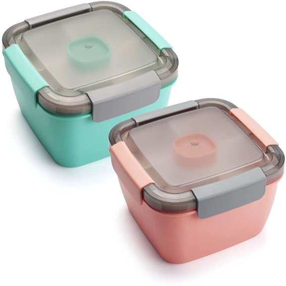 ACDANC Salad Lunch Container To Go,2 Packs 52-oz Salad Bowls with 3 Compartments,Salad Dressings Container for Salad Toppings,Snacks,Men,Women