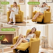 FelixKing Electric Swivel Rocker Recliner Chair, 90°-160° Power Reclining Nursery Glider with USB & Type-C Ports, 350lbs Plush Teddy Motion Sofa, Yellow