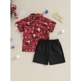 thumbnail image 4 of Wassery Kids Boys Christmas Gentleman Clothes Set 1T 2T 3T 4T 5T Little Boys Santa Claus Printed Short Sleeve Button Shirt + Solid Color Shorts Set 2PCS Christmas Clothing Outfits for Toddler Boys, 4 of 8