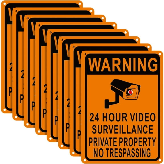 4 Pack Private Property No Trespassing Sign 24 Hour Video Surveillance Sign Outdoor 7 x 10'' Reflective Aluminum Security Camera Sign for Home Business Driveway Safety(Yellow)