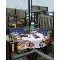 thumbnail image 2 of Navy Blue Christmas Outdoor Tablecloth - 54x80 Inch Rectangle Dining Table Cover, Snowman Balls Xmas Tree Snowflake Waterproof Outdoor Table Cloth with Umbrella Hole & Zipper for Picnic, 2 of 5
