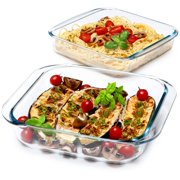 NUTRIUPS (1.7QT+2.4QT) Square Glass Baking Dish Set,2 Piece Square Glass Baking Pan (8.2x8.2 & 9x9 Inches) C80