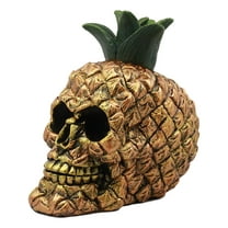 Ebros Hawaiian Tropical Pineapple Golden Skull Figurine 6"Tall Fruity Skeleton Head Statue For Halloween Day Of The Dead Spooky Decor