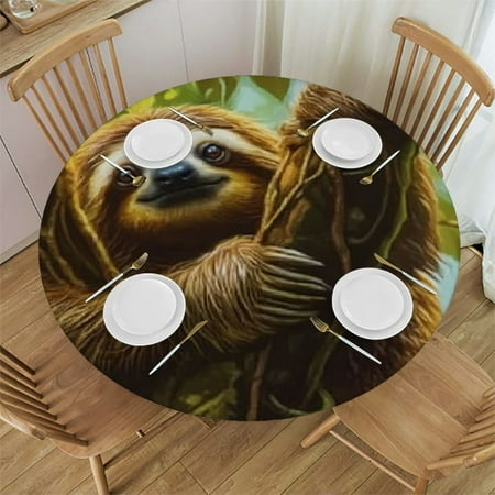 

Autua Sloth Tree Branch Jungle Round Tablecloth Stain-Resistant Washable 100% Polyester Outdoor Fitted Tablecloth 42 -46