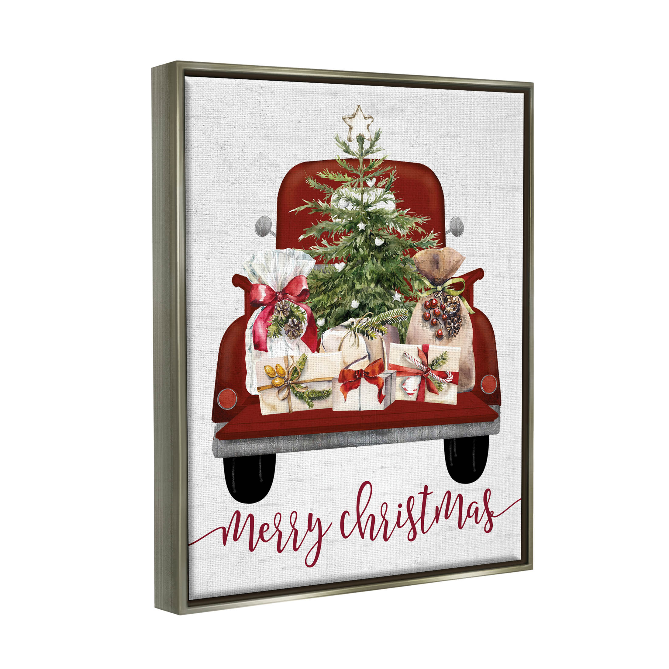 Stupell Industries Merry Christmas Holiday Presents Graphic Art Luster Gray Floating Framed Canvas Print Wall Art, Design by Lettered and Lined