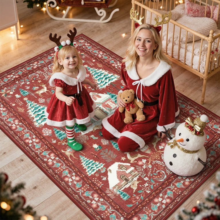Moynesa 5'x7' Christmas Rug, Washable Non-Slip Area Rug, Soft