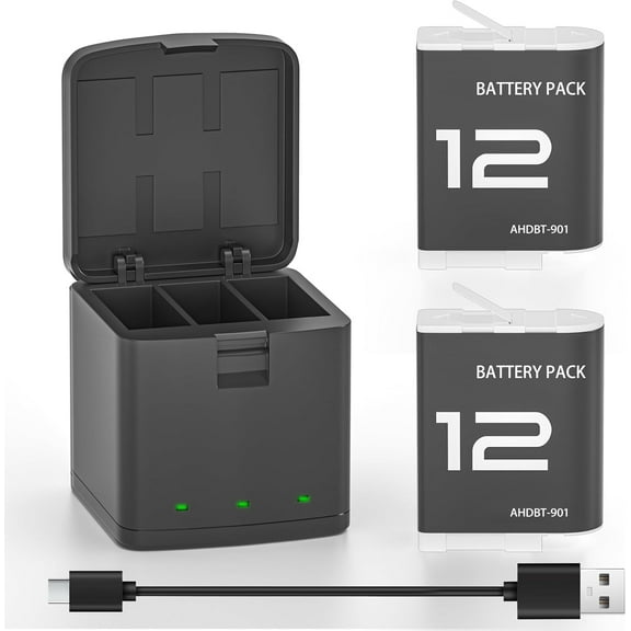 Hero 12 Batteries for GoPro Hero 12 Black Camera, 2-Pack Go Pro 12 Battery with 3-Channel USB Intelligent Battery Charger Station