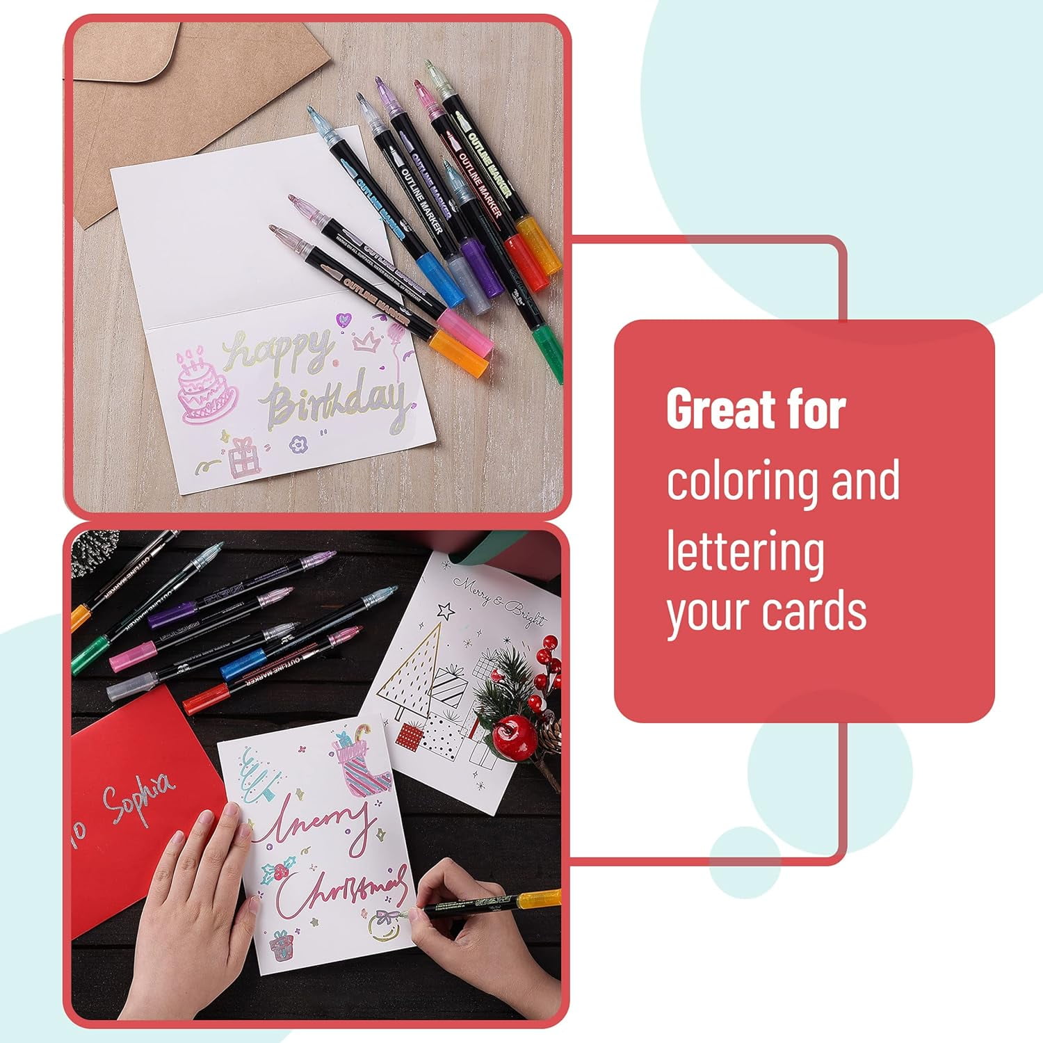 Dreamy Sparkle Dual-Line Contour Pen, 12 Colors Glitter Outline Markers with Metallic Ink for Crafts, Wood, Glass, Plastic, Quick-Dry Smudge-Proof