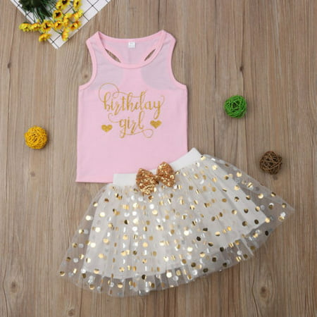 Toddler Kids Birthday Princess Sleeveless Vest Dot Bubble Tulle Tutu Skirt Set