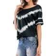 thumbnail image 3 of Women Gradient Tie-Dye Printed Pocket Side Split Crew Neck Short Sleeves Shirt, 3 of 7