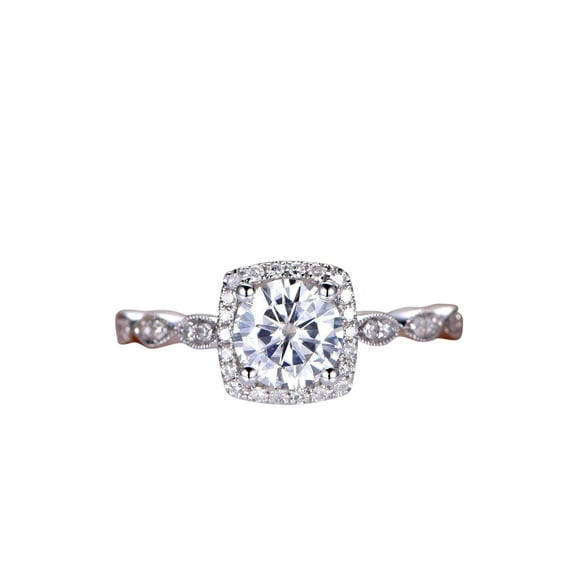 Classic 1.50 Carat Moissanite and Diamond Wedding Ring in 10k White Gold