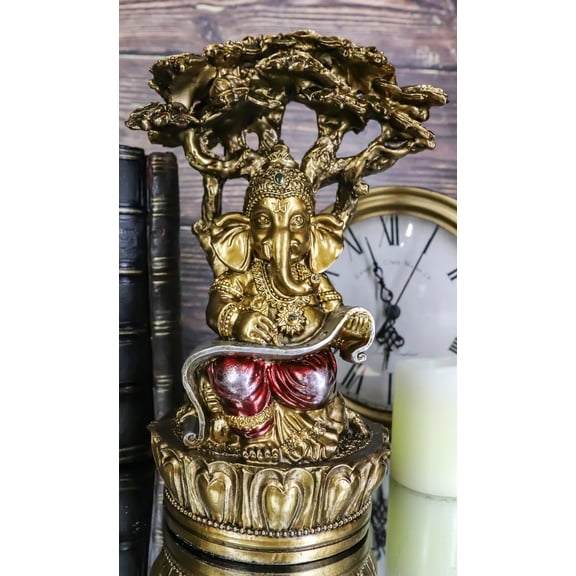 Vastu Hindu God Ganesha Writing Mahabharata Scrolls By Tree Of Life Figurine