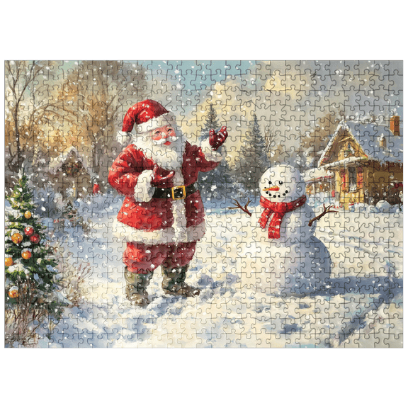 MyPuzzle - Santa Claus And Snowman In Winter Scene - Premium 500 Piece Jigsaw Puzzle for Adults