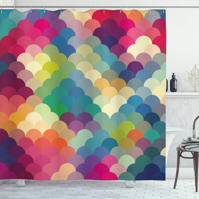 Ambesonne Abstract Shower Curtain, Colorful Retro Scales, 69"Wx70"L, Multicolor