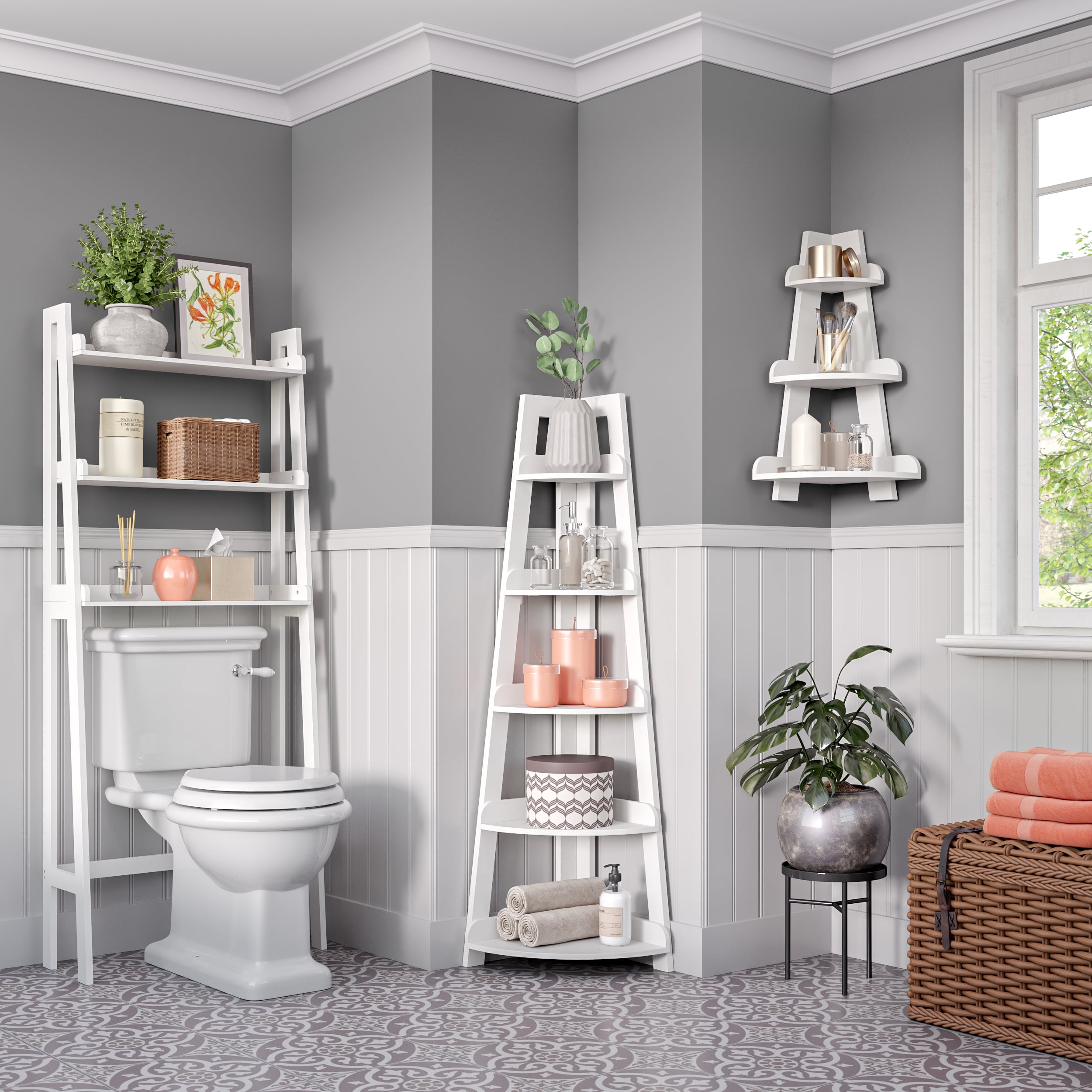Bathroom corner clearance ladder shelf