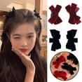 thumbnail image 3 of SSKFHGI Burgundy 2pcs Velvet Bow Hairpin Side Clip Bangs Clip Summer Princess Head Small Clip Headdress, 3 of 7