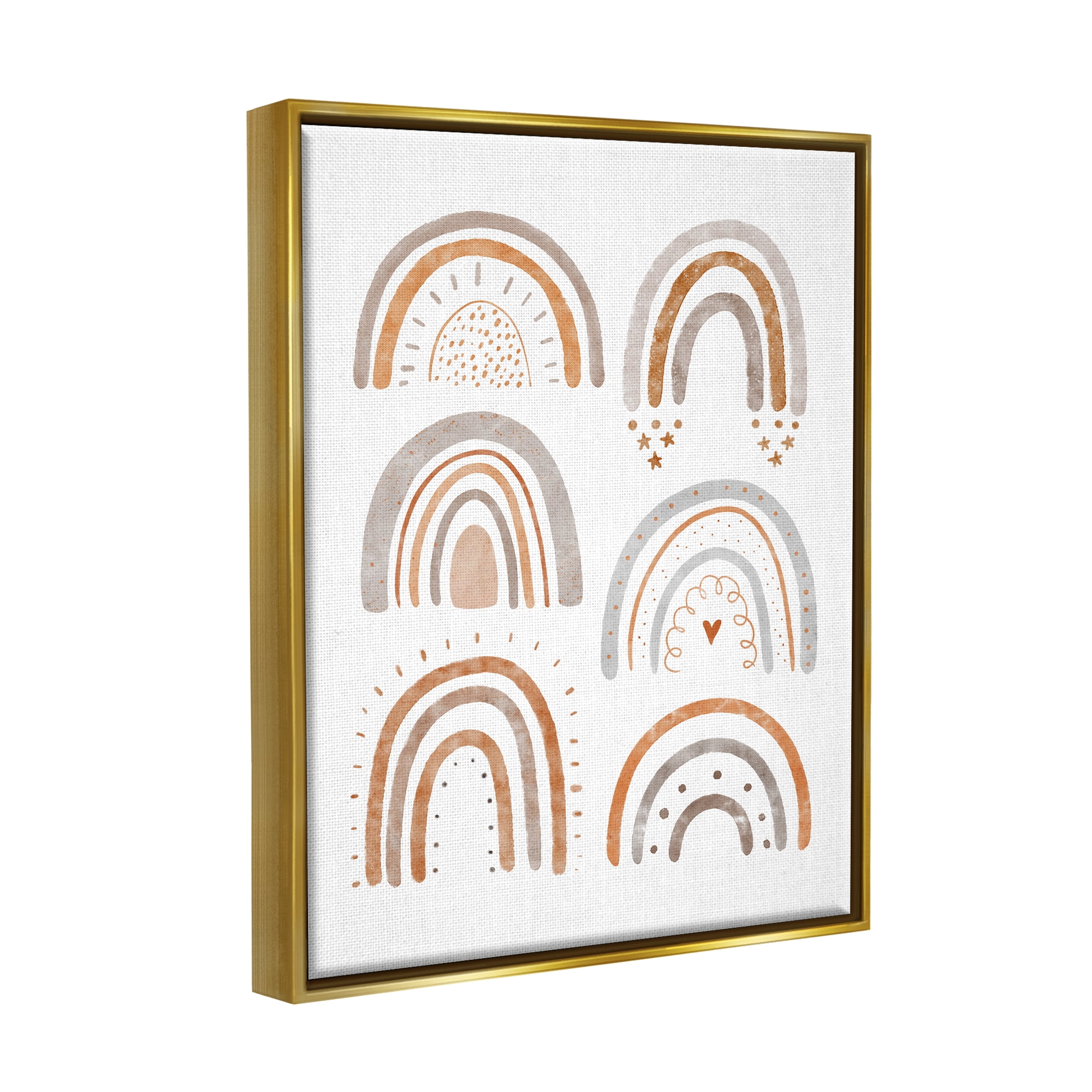 Stupell Industries Muted Rainbows & Shapes Nature Painting Gold Floater Framed Art Print Wall Art, 17 x 21