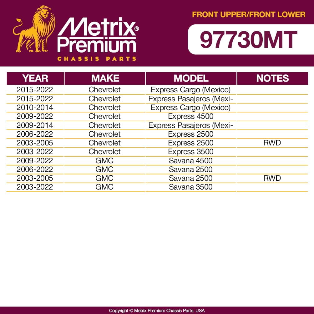 Metrix Premium Chassis Parts - 4 PC Front L/R Upper Control Arm & Front Lower L/R Ball Joint Kit Fits 15-22 Chevrolet Express Cargo, 03-22 GMC Savana 3500, RK641505 RK641506 K6711