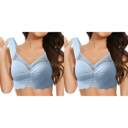 LUOGENLI Women Bralette Padded Women s Front Side Buckle Lace Edge without Steel Ring Movement Seamless Gathering Adjustment Yoga Sleep Large Bra 2Pcs Women Bralette Lace XXL