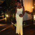 thumbnail image 4 of Women's Gauze Spliced Lace-Up Halter Chest Wrapped Sleeveless Backless Pleated Hips Wrapped Long Dress, Slight Perspective, Sexy, 4 of 29