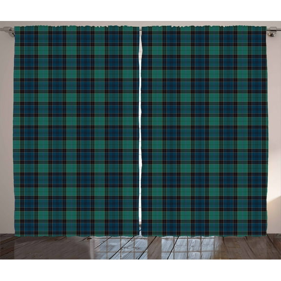 Ambesonne Tartan Curtains 2 Panel Set, Scottish Folklore Pattern, 108" x 63", Dark Green Black