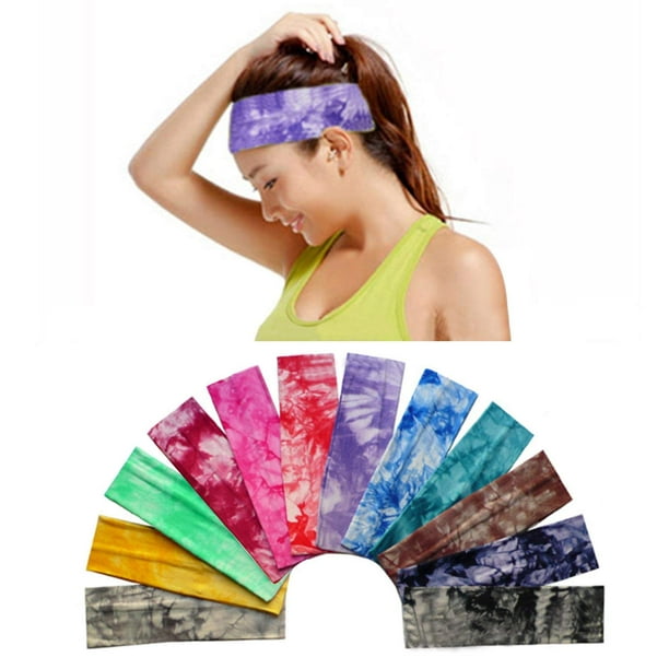 Lot de 12 bandeaux en coton par Tie Dye Bandeaux Bandeaux en coton  extensible Bandeau de yoga élastique pour adolescents Filles Femmes  Exercice Course à pied Sport Accessoires pour cheveux 