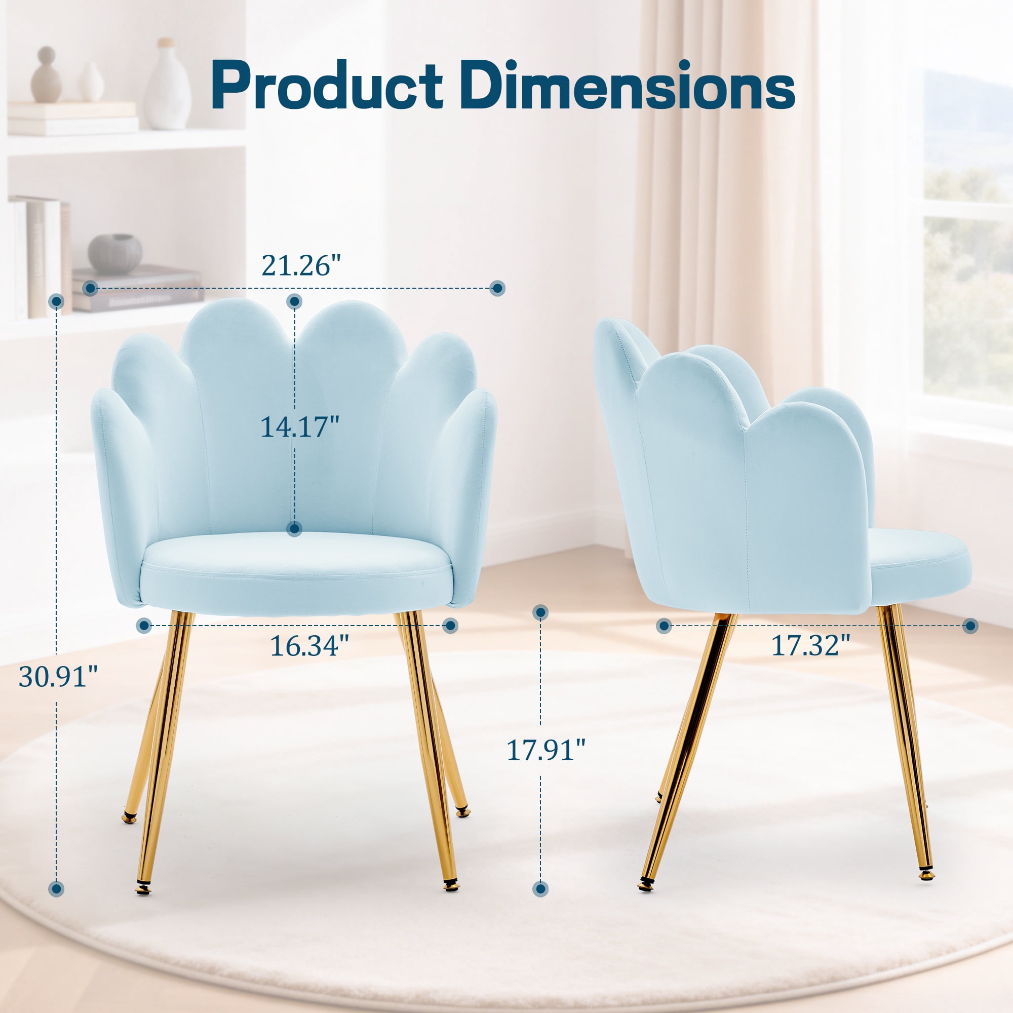 Korser Vanity Makeup Chair Comfy Accent Chair Small Office Chair with Flower Back and Lumbar Pillow for Living Dining Room,Bedroom,Velvet,Blue