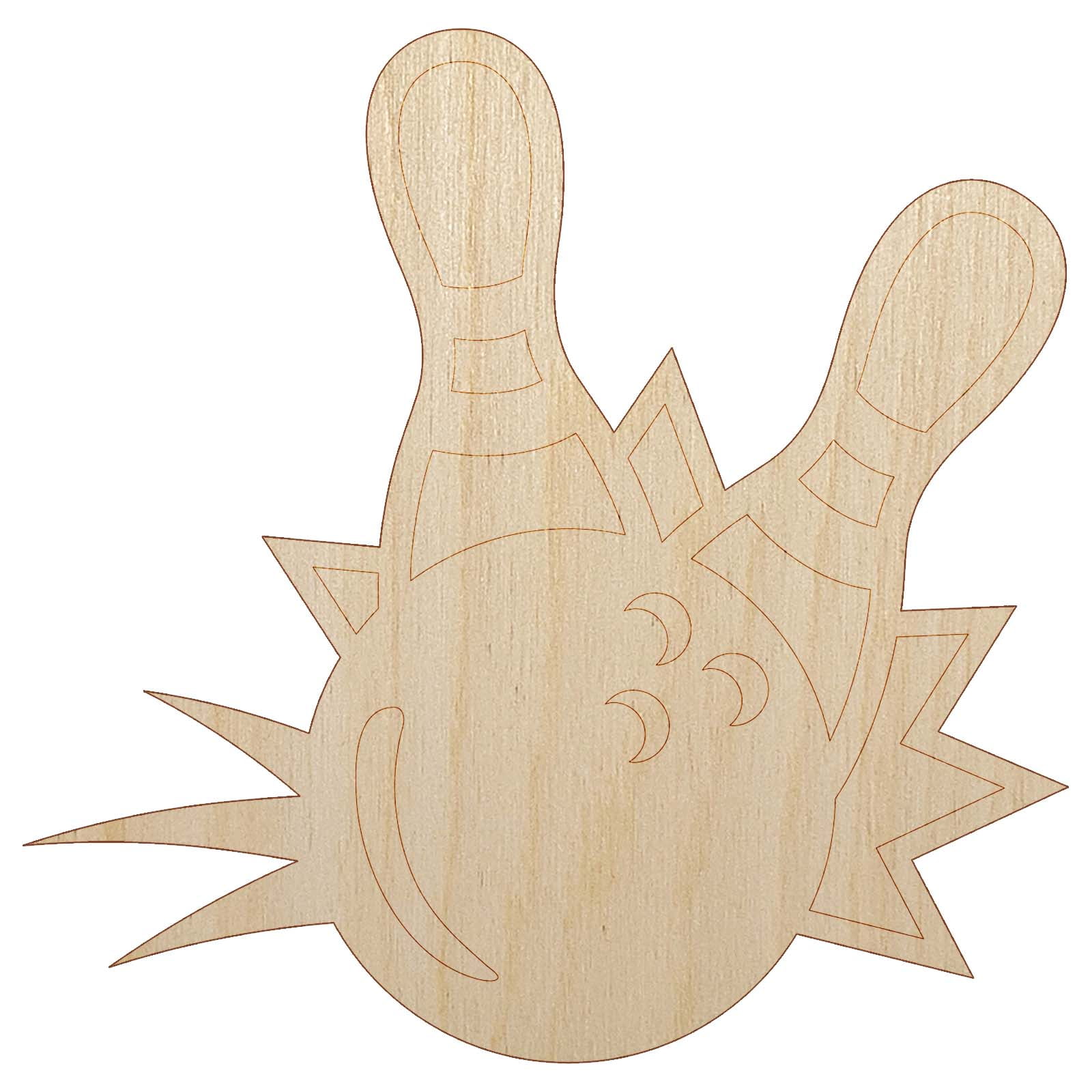 Bowling Ball Knocking Down Pins Wood Shape Unfinished Piece Cutout