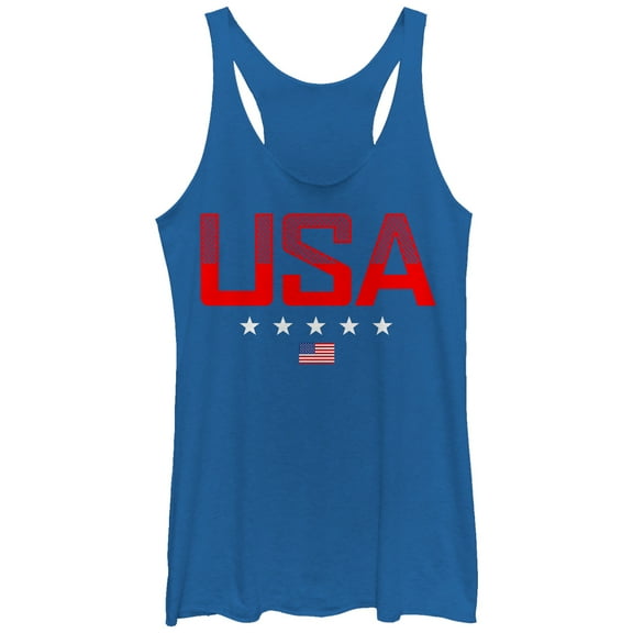 Women's Lost Gods Fourth of July  USA Stripe Design  Racerback Tank Top Royal Blue Heather Large