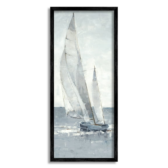 Stupell Industries Grey Sailboat Nautical Abstraction Coastal Painting Black Framed Art Print Wall Art