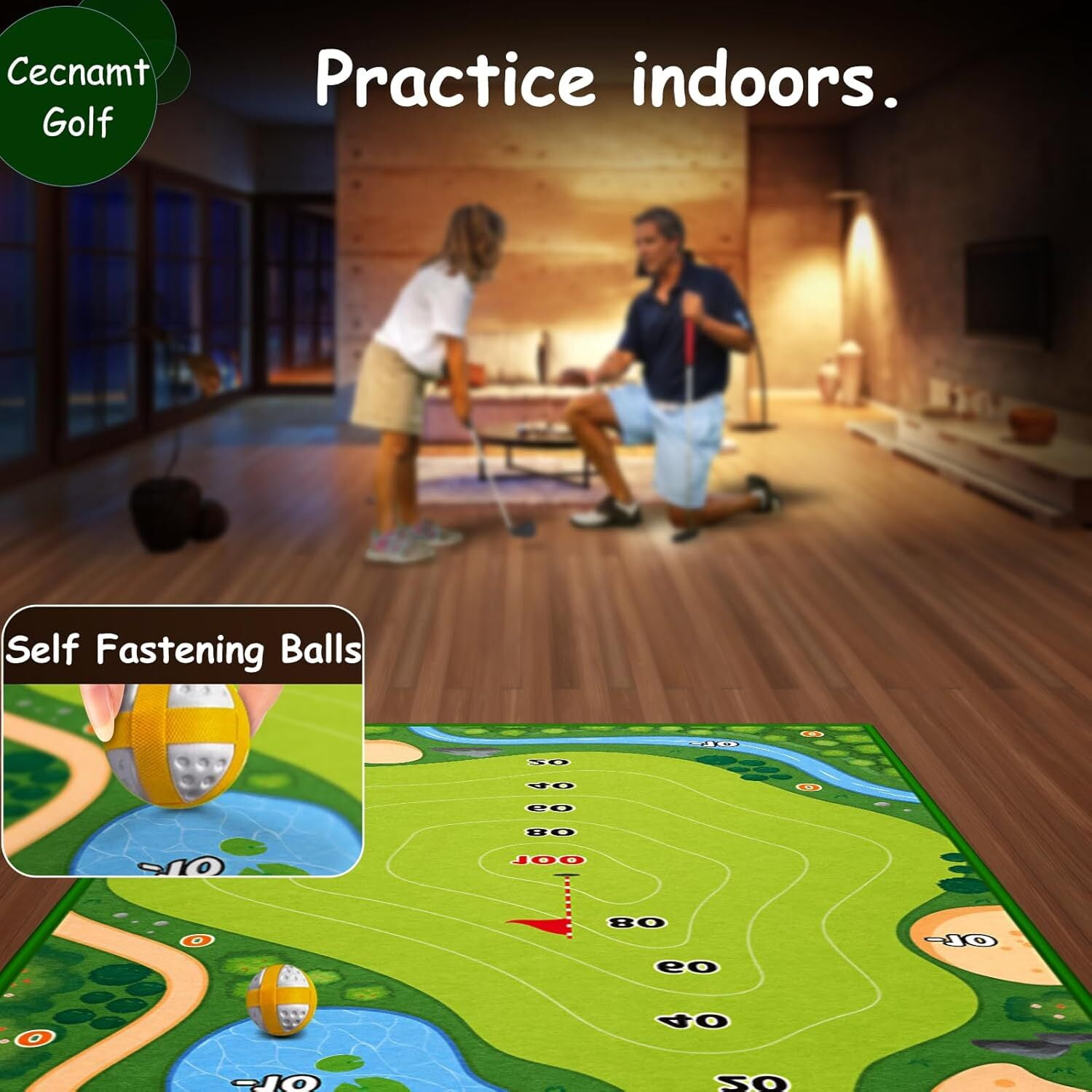 Spvtwiu Golf Chipping Game, Battle Golf with Golf Club & Hitting Mat, Chip Sticky Practice Golf Game Set for Adults Kids Indoor Outdoor Backyard