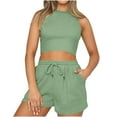 thumbnail image 2 of Tbopshirt Women's 2 Piece Outfits Women's Fashion Shorts Two-piece Solid Color Sleeveless Casual Suit Wide Leg Pants, 2 of 5